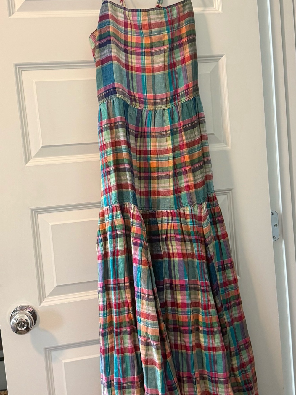 Ralph Lauren Multicolor Plaid Linen Midi Dress